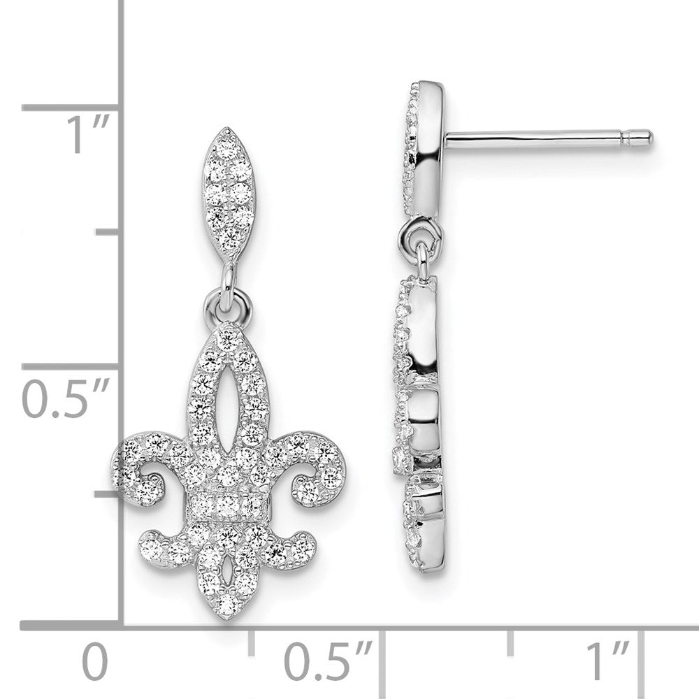 Brilliant Embers Sterling Silver Rhodium-plated 940 Stone Micro PavÇ CZ Fleur De Lis Post Dangle Earrings