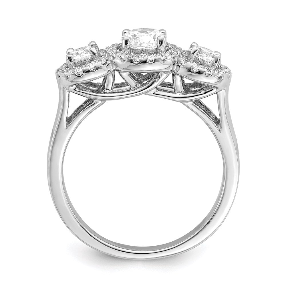 Brilliant Embers Sterling Silver Rhodium-plated 42 Stone Halo Micro PavΓ CZ 3 Stone Ring
