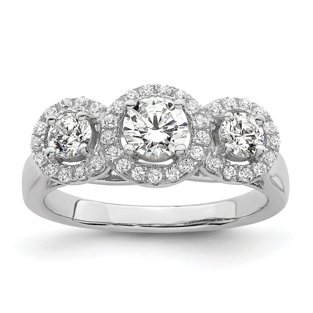 Brilliant Embers Sterling Silver Rhodium-plated 42 Stone Halo Micro PavΓ CZ 3 Stone Ring