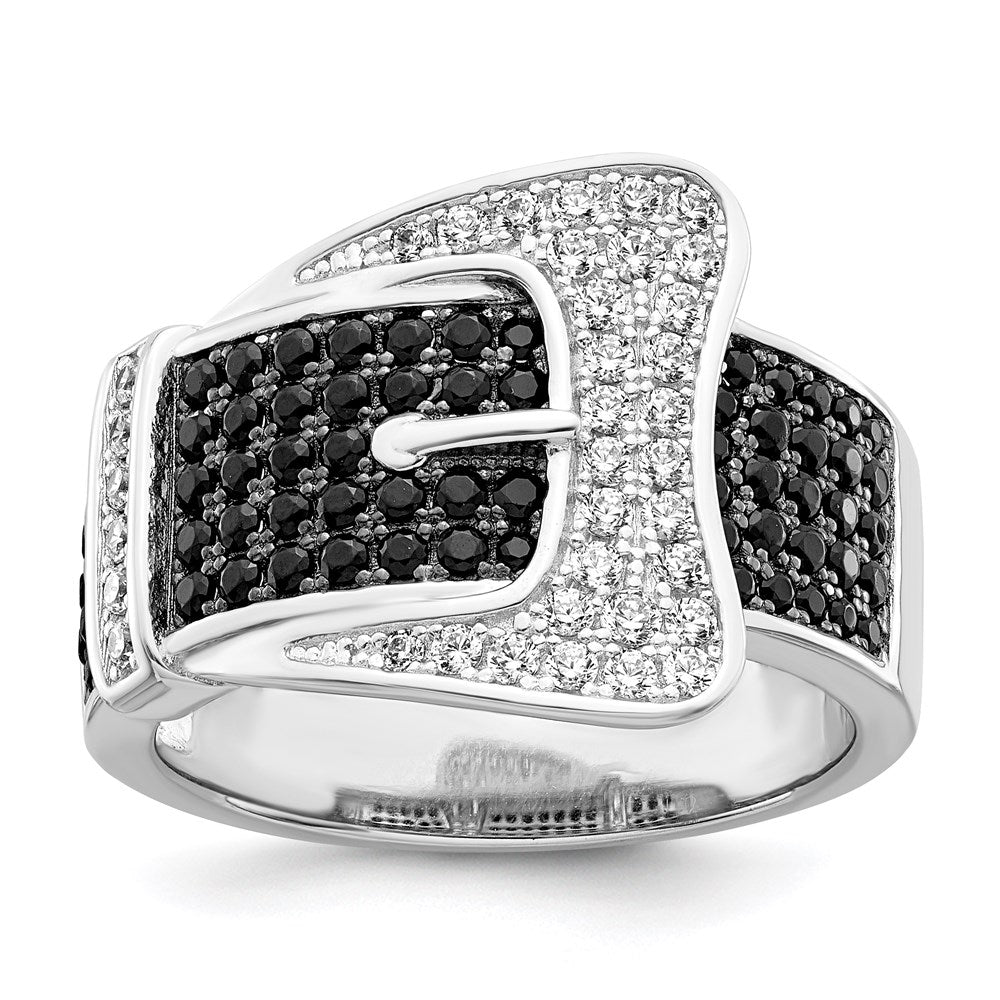 Brilliant Embers Sterling Silver Rhodium-plated 109 Stone Micro PavΓ Black and White CZ Buckle Ring