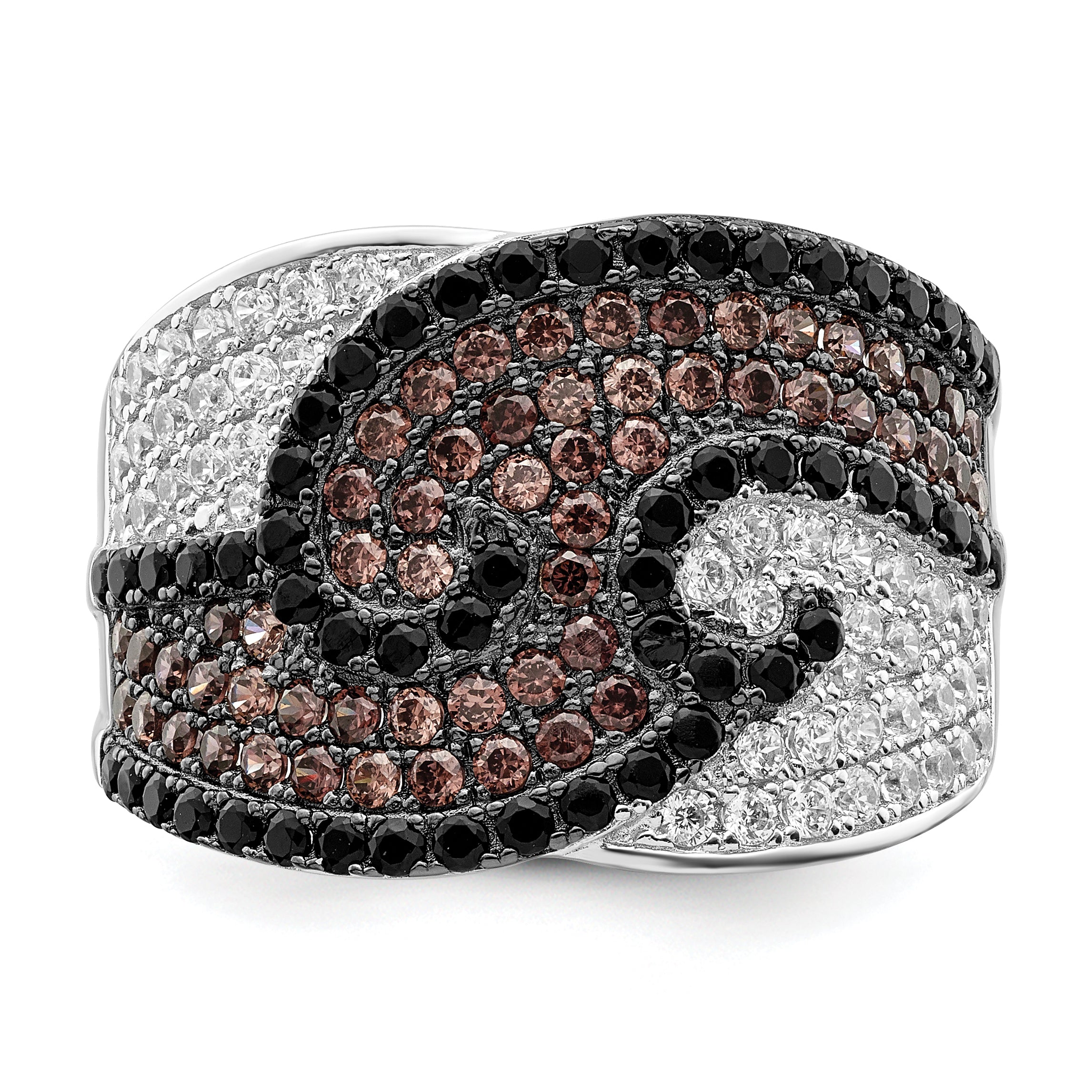 Brilliant Embers Sterling Silver Rhodium-plated 158 Stone Micro PavÇ Black Champagne and White CZ Ring