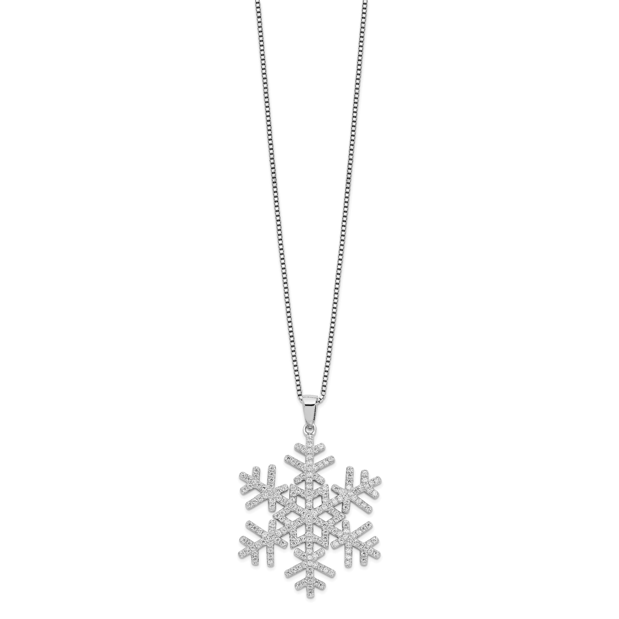 Brilliant Embers Sterling Silver Rhodium-plated 205 Stone 18 inch Micro PavÇ CZ Snowflake Necklace with 2 Inch Extender