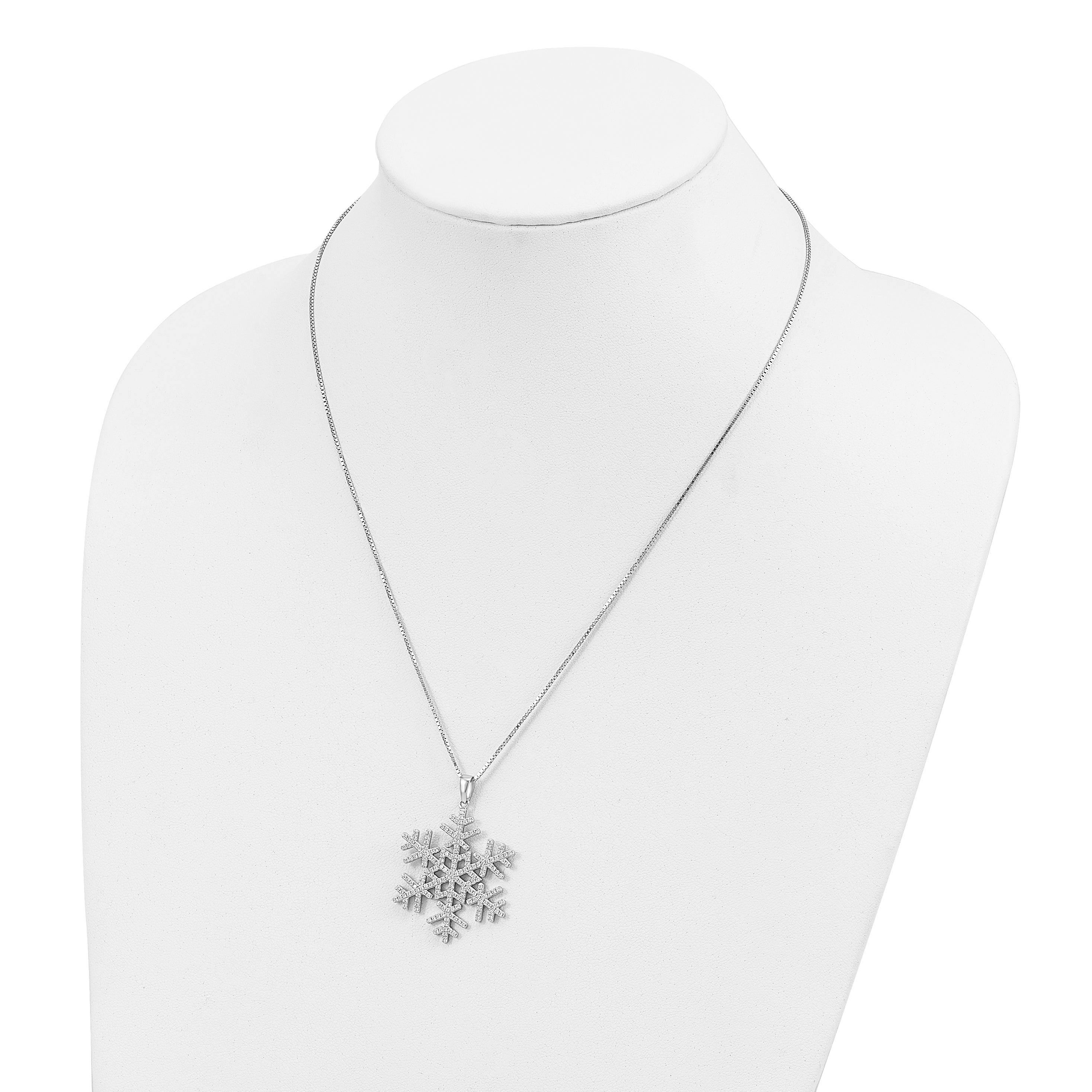Brilliant Embers Sterling Silver Rhodium-plated 205 Stone 18 inch Micro PavÇ CZ Snowflake Necklace with 2 Inch Extender