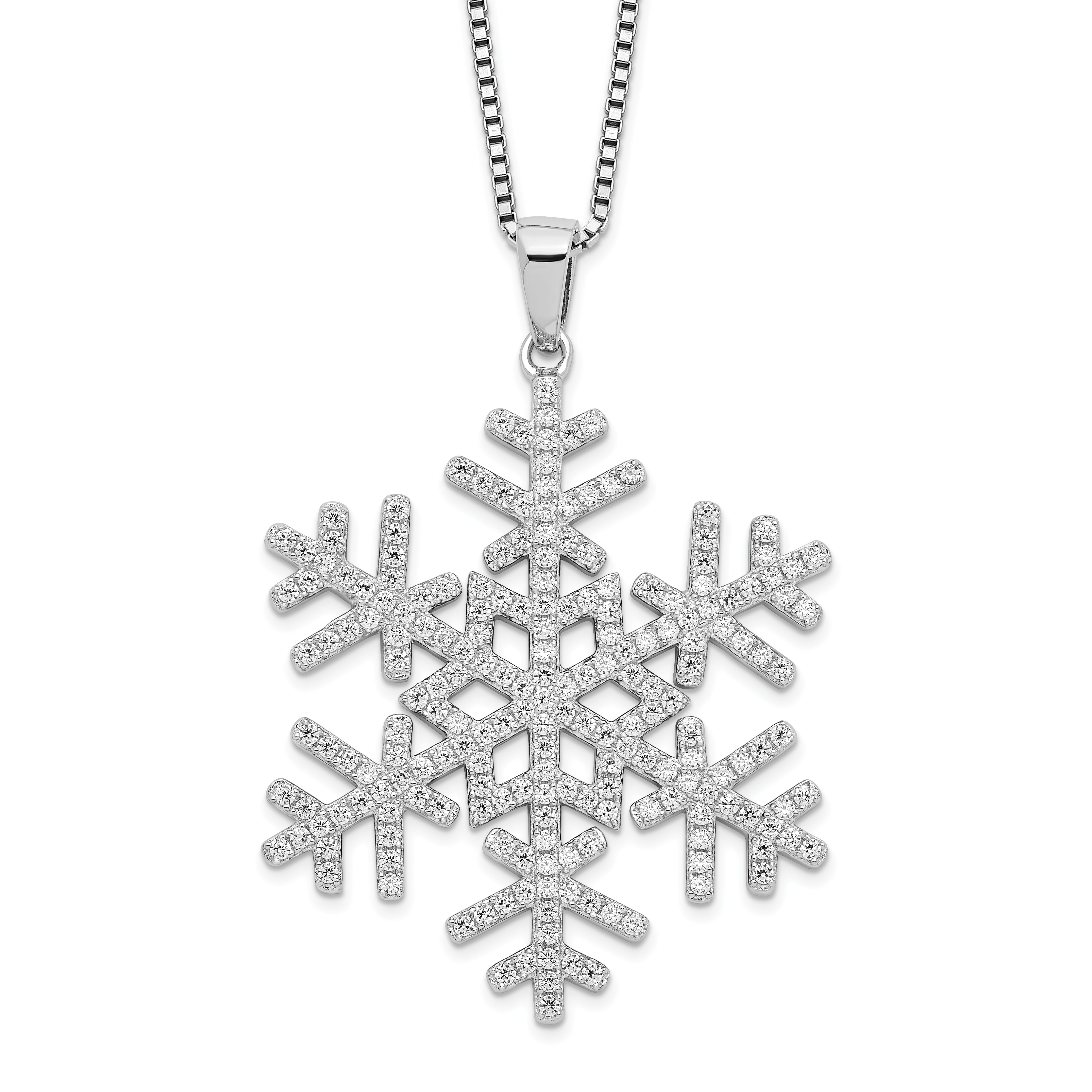 Brilliant Embers Sterling Silver Rhodium-plated 205 Stone 18 inch Micro PavÇ CZ Snowflake Necklace with 2 Inch Extender