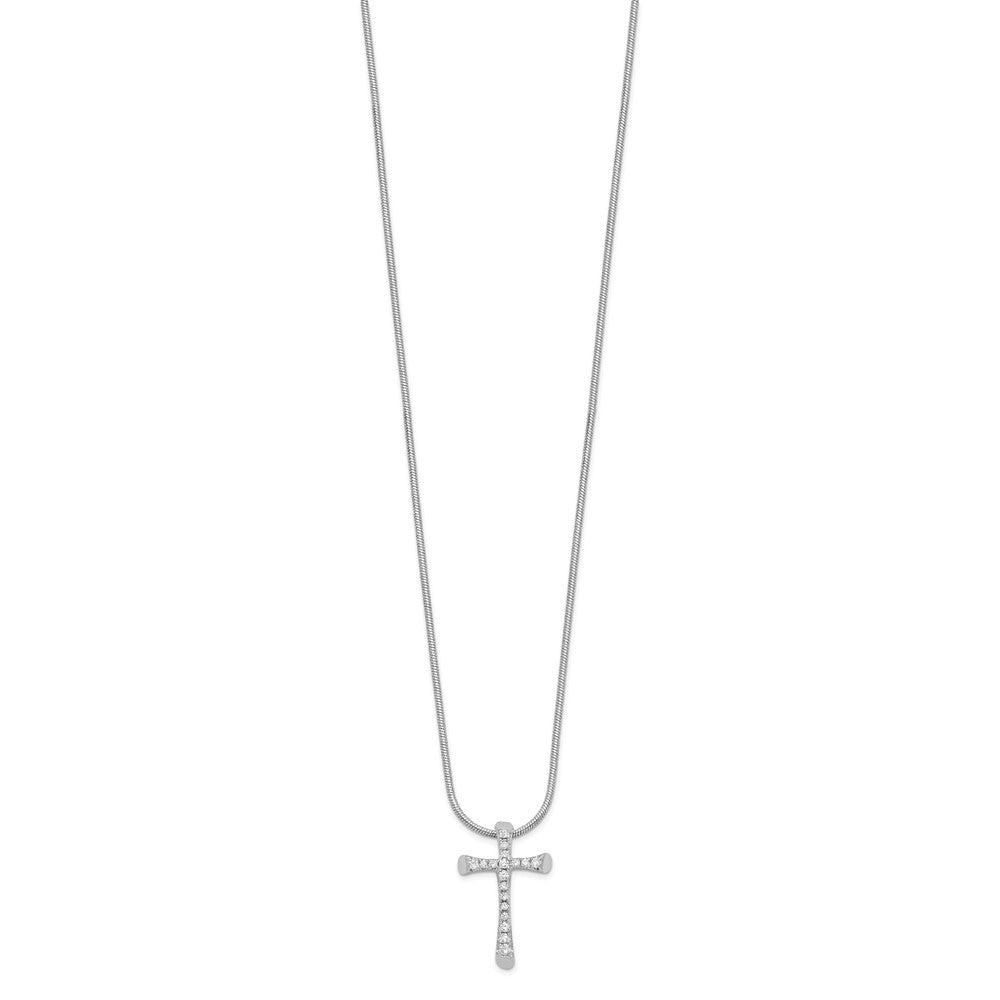 Brilliant Embers Sterling Silver Rhodium-plated 18 Stone 18 inch Micro PavΓ CZ Cross Necklace with 2 Inch Extender