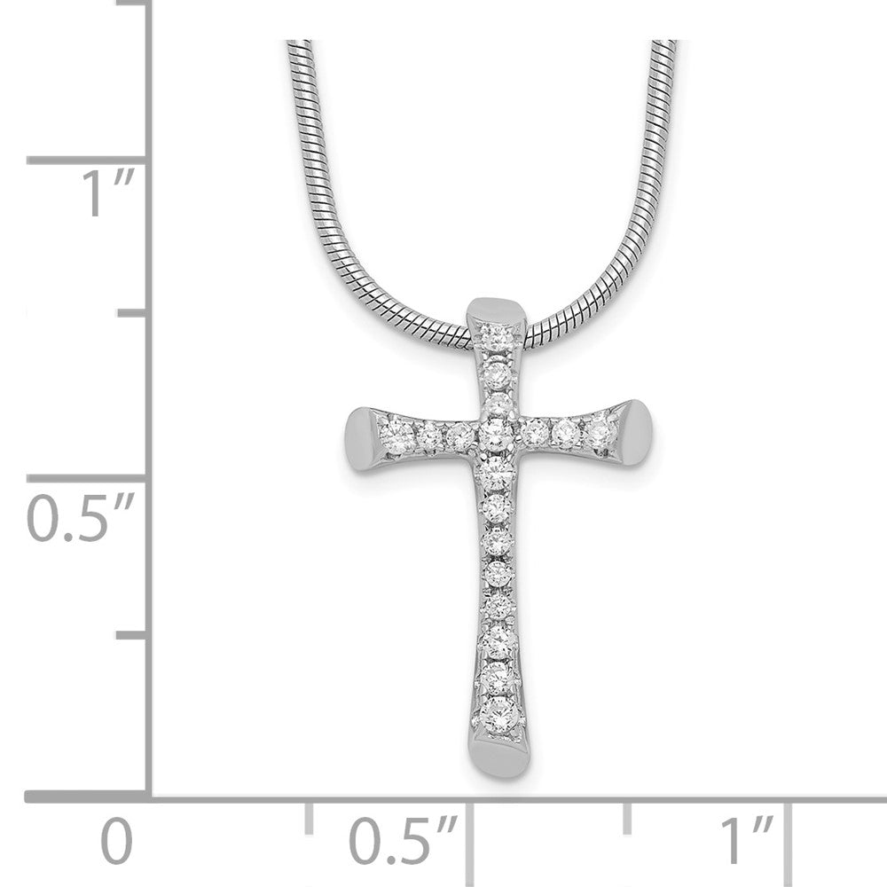 Brilliant Embers Sterling Silver Rhodium-plated 18 Stone 18 inch Micro PavÇ CZ Cross Necklace with 2 Inch Extender