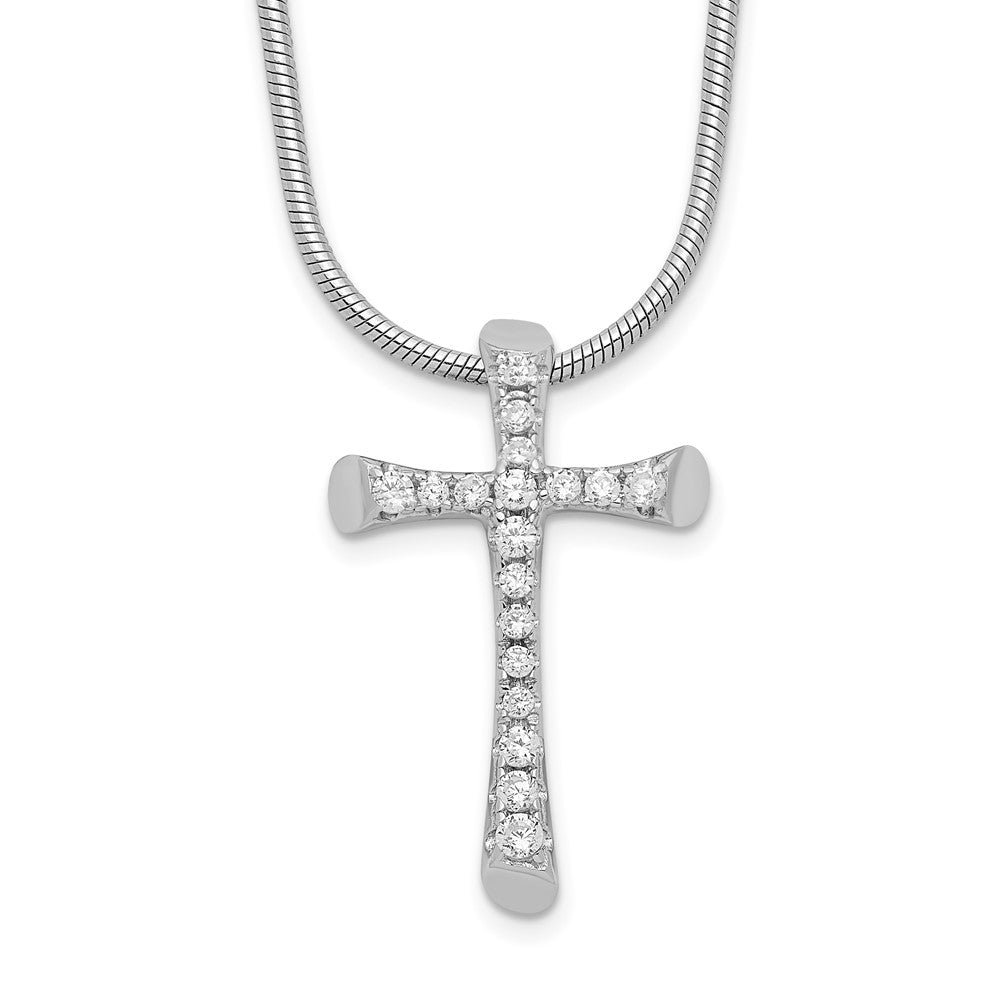 Brilliant Embers Sterling Silver Rhodium-plated 18 Stone 18 inch Micro PavΓ CZ Cross Necklace with 2 Inch Extender