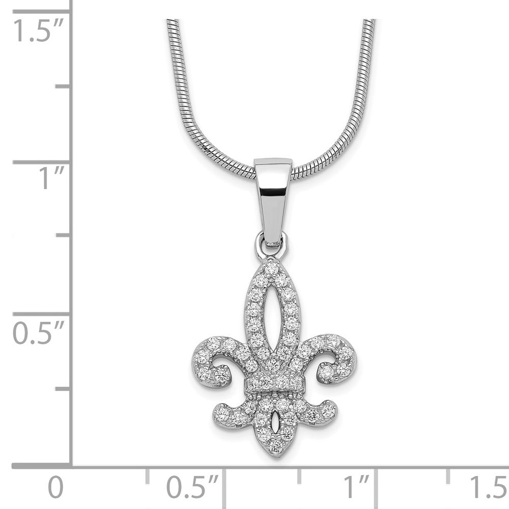 Brilliant Embers Sterling Silver Rhodium-plated 45 Stone 18 inch Micro PavÇ CZ Fleur De Lis Necklace with 2 Inch Extender