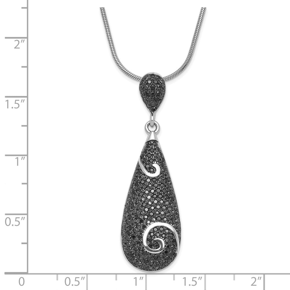 Sterling Silver & Black CZ Brilliant Embers w/ 2in ext Teardrop Necklace