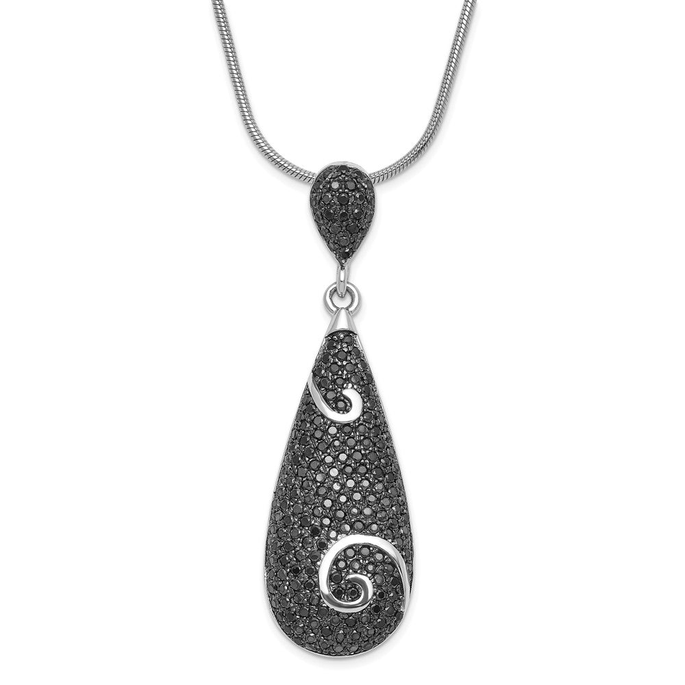 Sterling Silver & Black CZ Brilliant Embers w/ 2in ext Teardrop Necklace