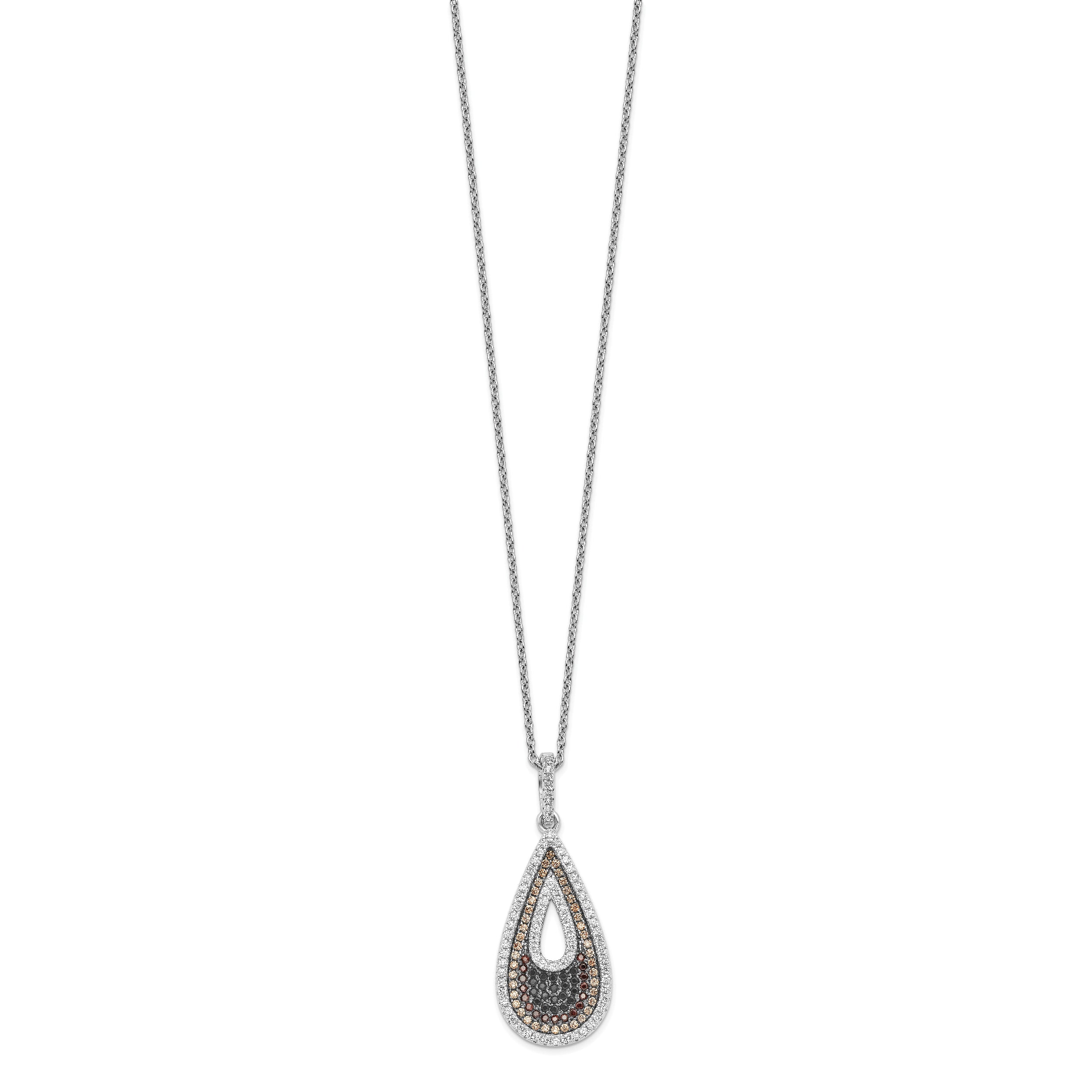 Brilliant Embers Sterling Silver Rhodium-plated 154 Stone 18 inch Micro PavÇ Black and White CZ Teardrop Necklace with 2 Inch Extender