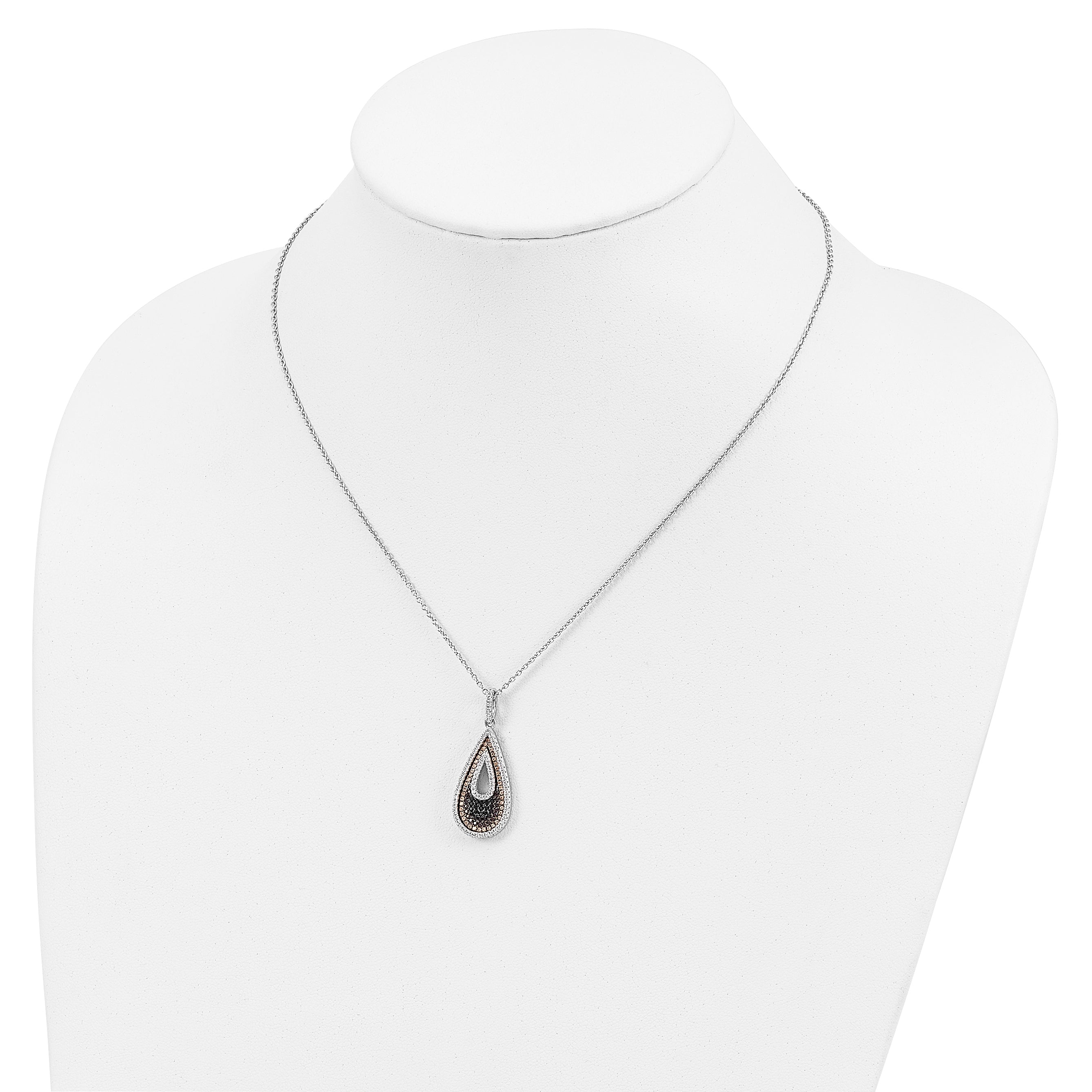 Brilliant Embers Sterling Silver Rhodium-plated 154 Stone 18 inch Micro PavÇ Black and White CZ Teardrop Necklace with 2 Inch Extender