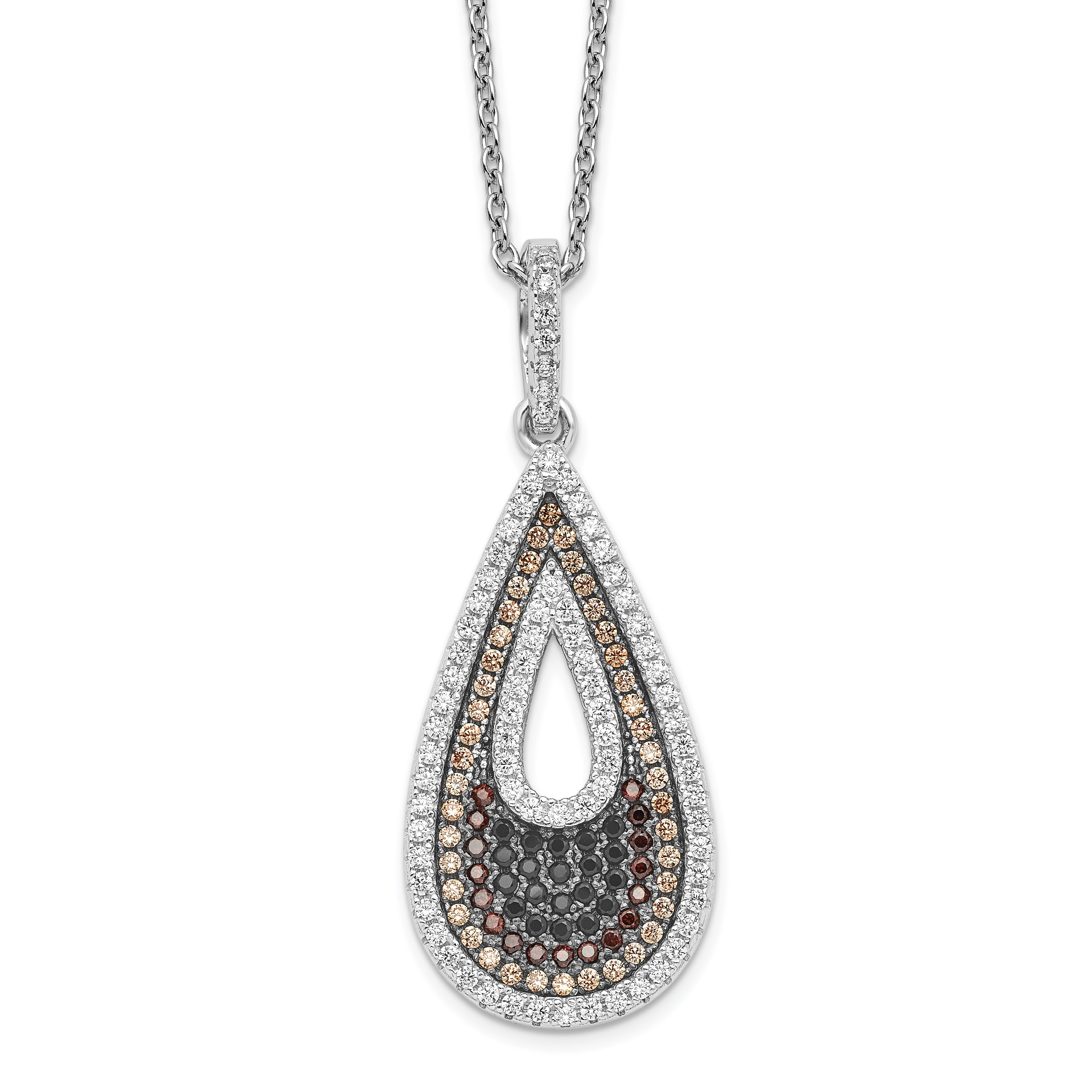 Brilliant Embers Sterling Silver Rhodium-plated 154 Stone 18 inch Micro PavÇ Black and White CZ Teardrop Necklace with 2 Inch Extender