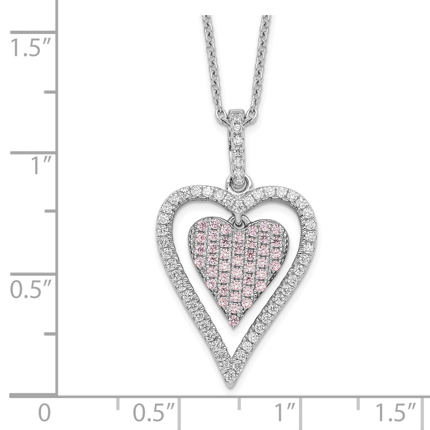 Brilliant Embers Sterling Silver Rhodium-plated 95 Stone 18 inch Micro PavÇ White and Pink CZ Heart Necklace with 2 Inch Extender