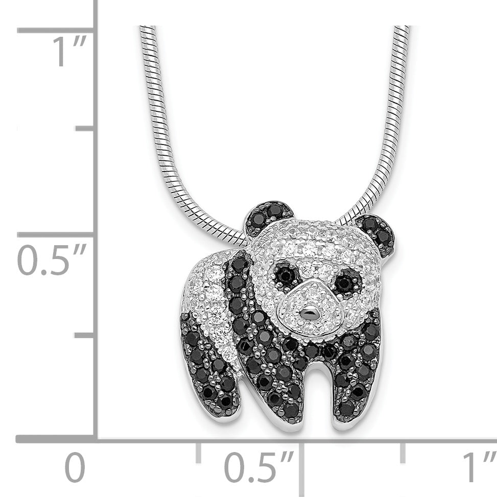 Brilliant Embers Sterling Silver Rhodium-plated 84 Stone 18 inch Micro PavÇ Black and White CZ Panda Necklace with 2 Inch Extender