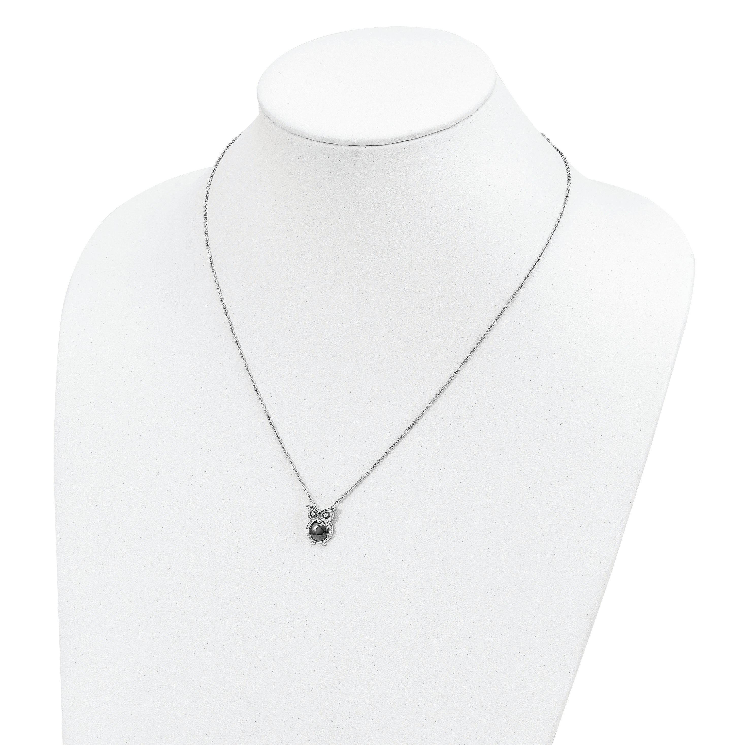 Brilliant Embers Sterling Silver Rhodium-plated 22 Stone 18 inch Micro PavÇ CZ Owl Necklace with 2 Inch Extender