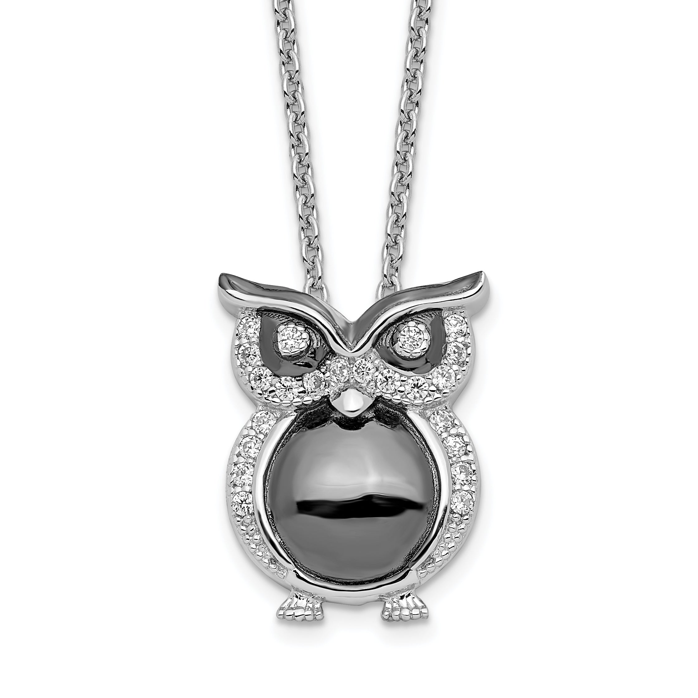 Brilliant Embers Sterling Silver Rhodium-plated 22 Stone 18 inch Micro PavÇ CZ Owl Necklace with 2 Inch Extender