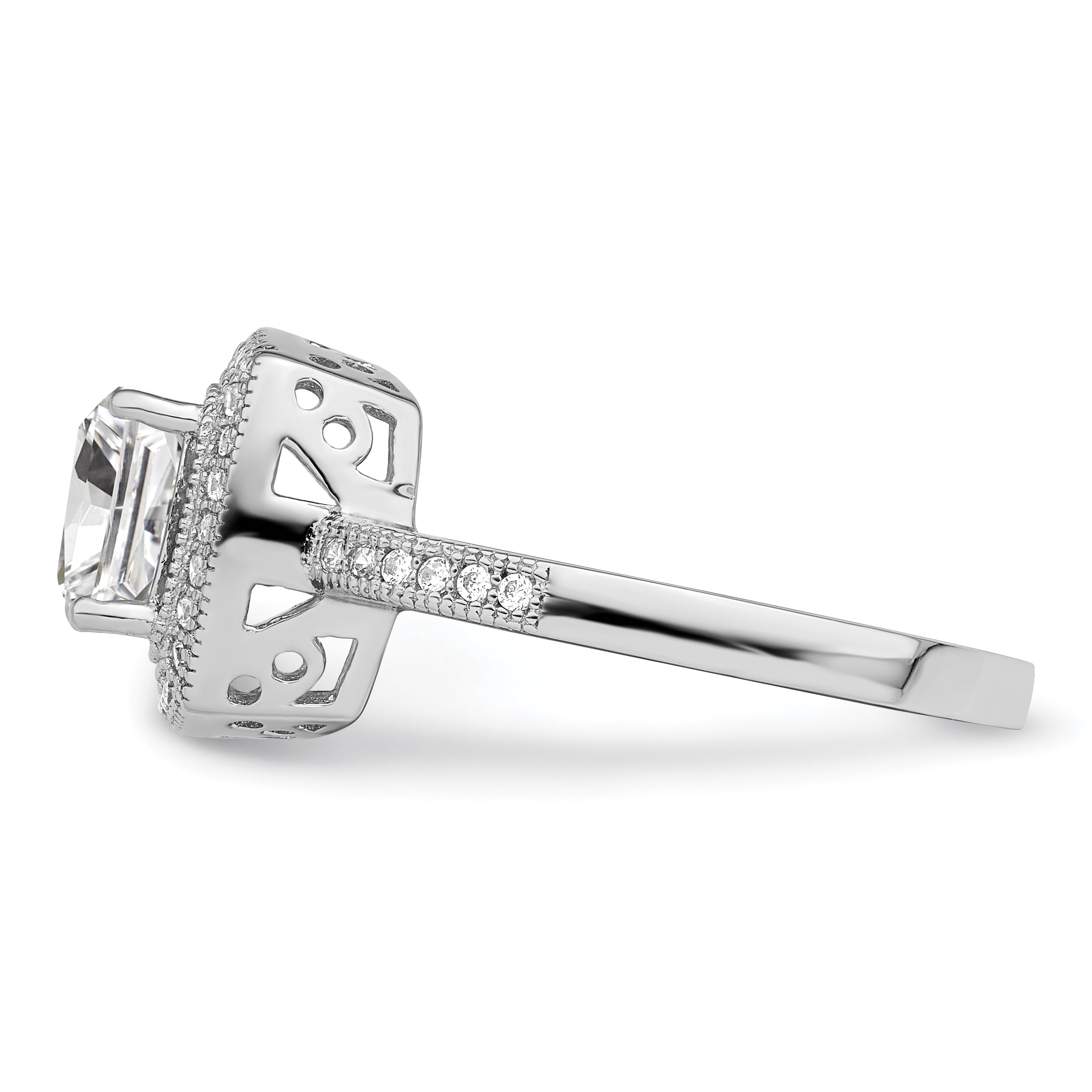 Brilliant Embers Sterling Silver Rhodium-plated 41 Stone Halo Micro PavÇ CZ Ring