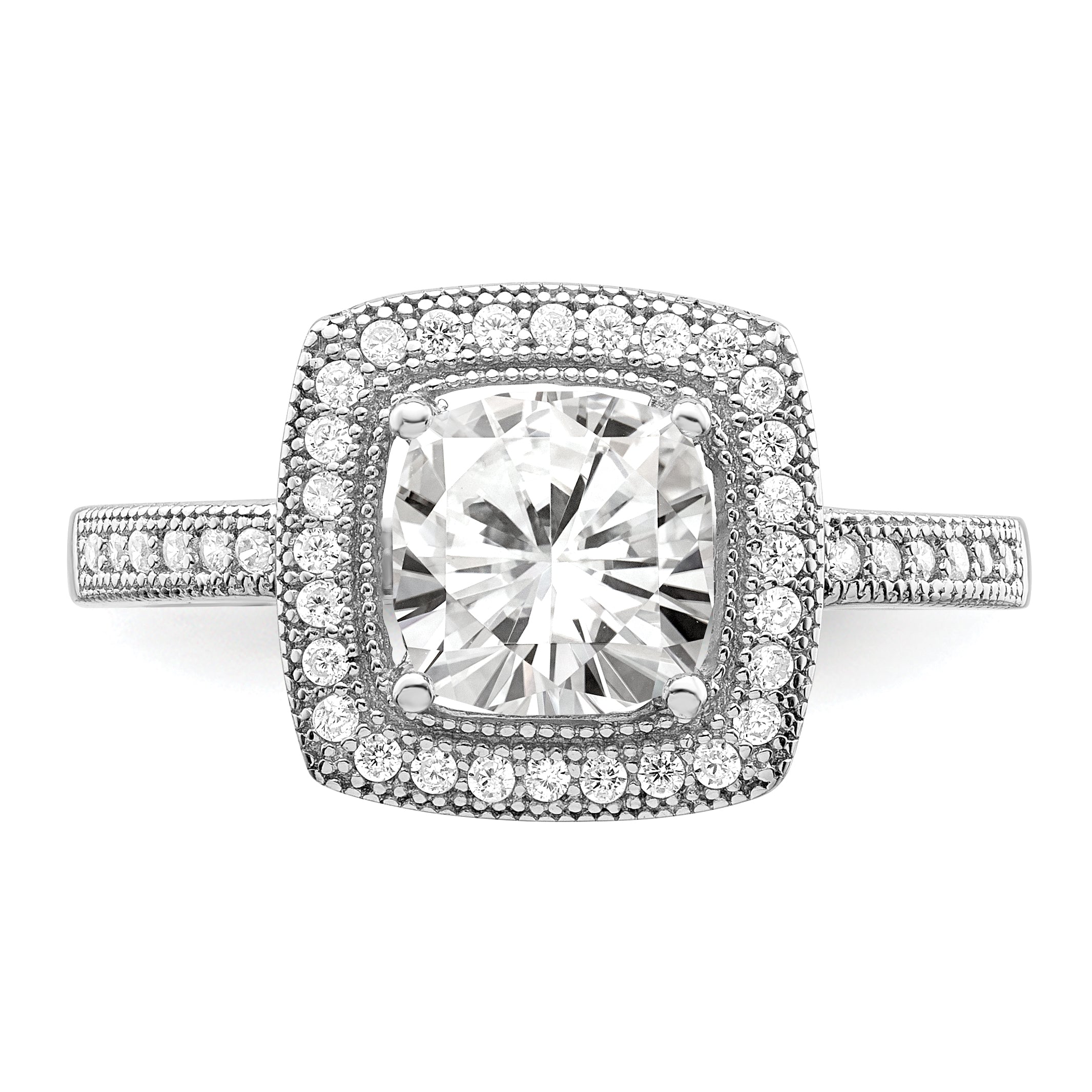Brilliant Embers Sterling Silver Rhodium-plated 41 Stone Halo Micro PavÇ CZ Ring