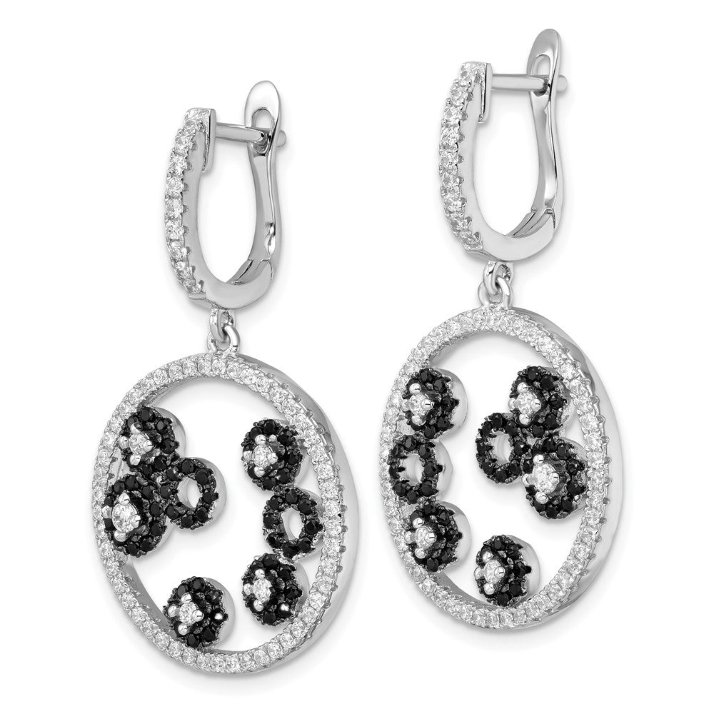Sterling Silver Black & White CZ True Fire Circle Post Dangle Earrings