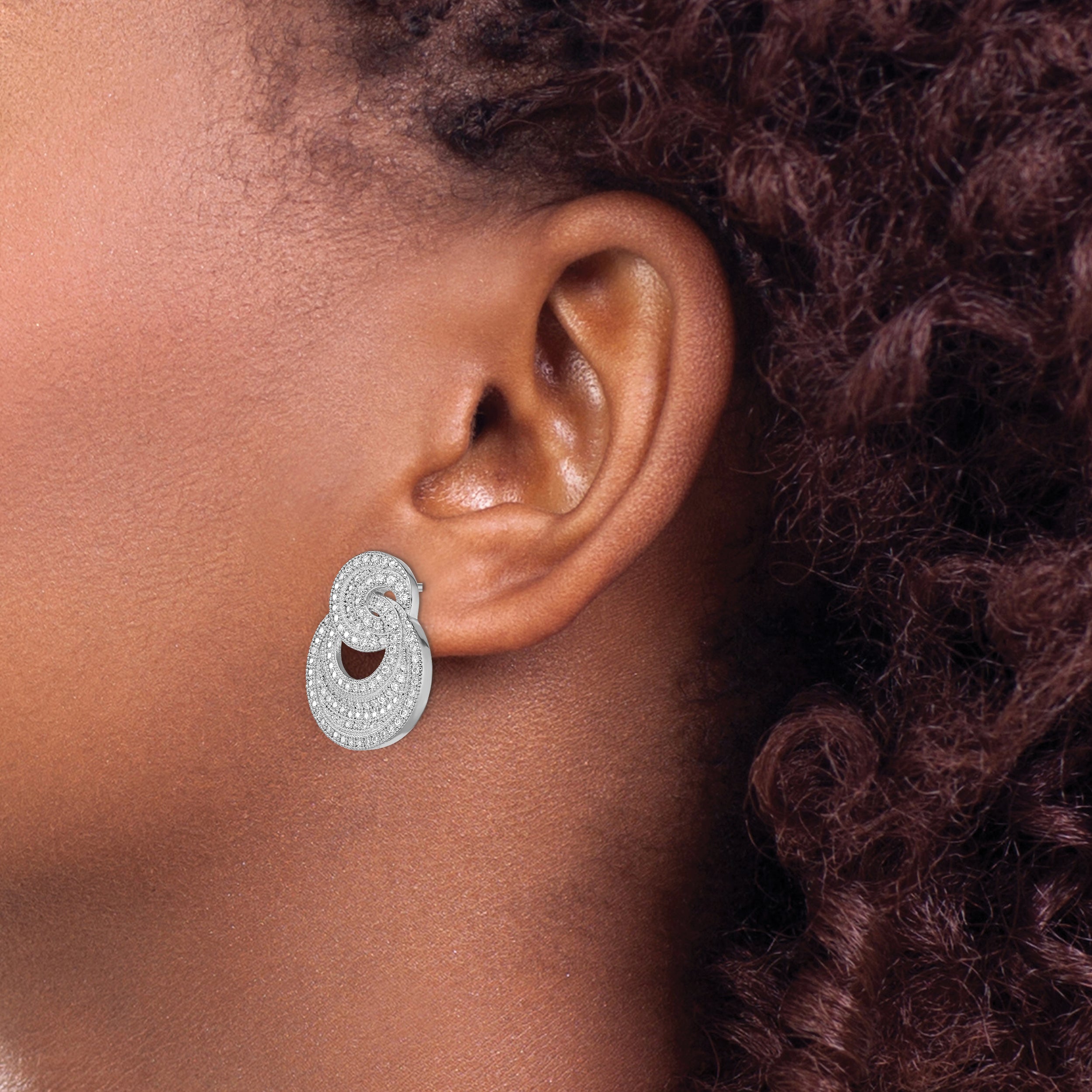 Brilliant Embers Sterling Silver Rhodium-plated 208 Stone Micro PavÇ CZ Polished Circles Post Earrings