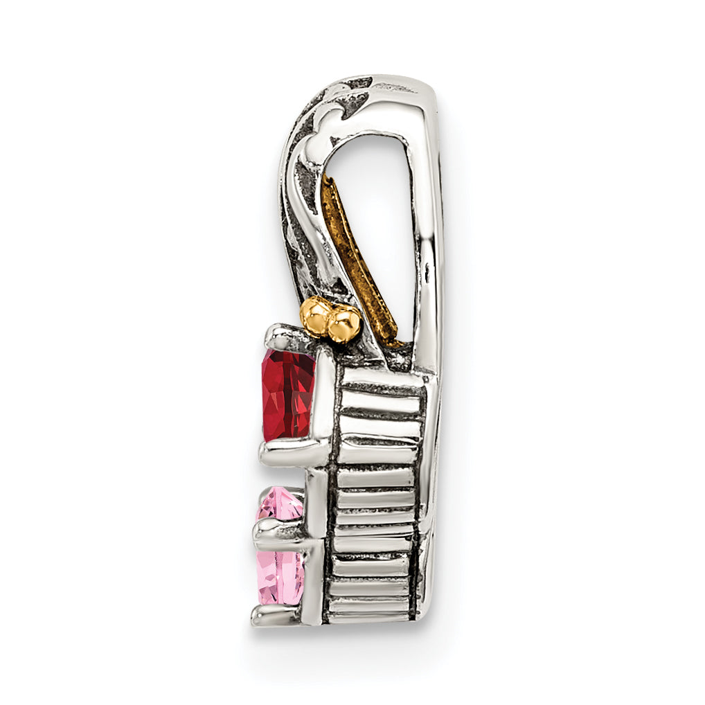 Sterling Silver Antiqued w/14k 2-stone Mother's Pendant Mounting