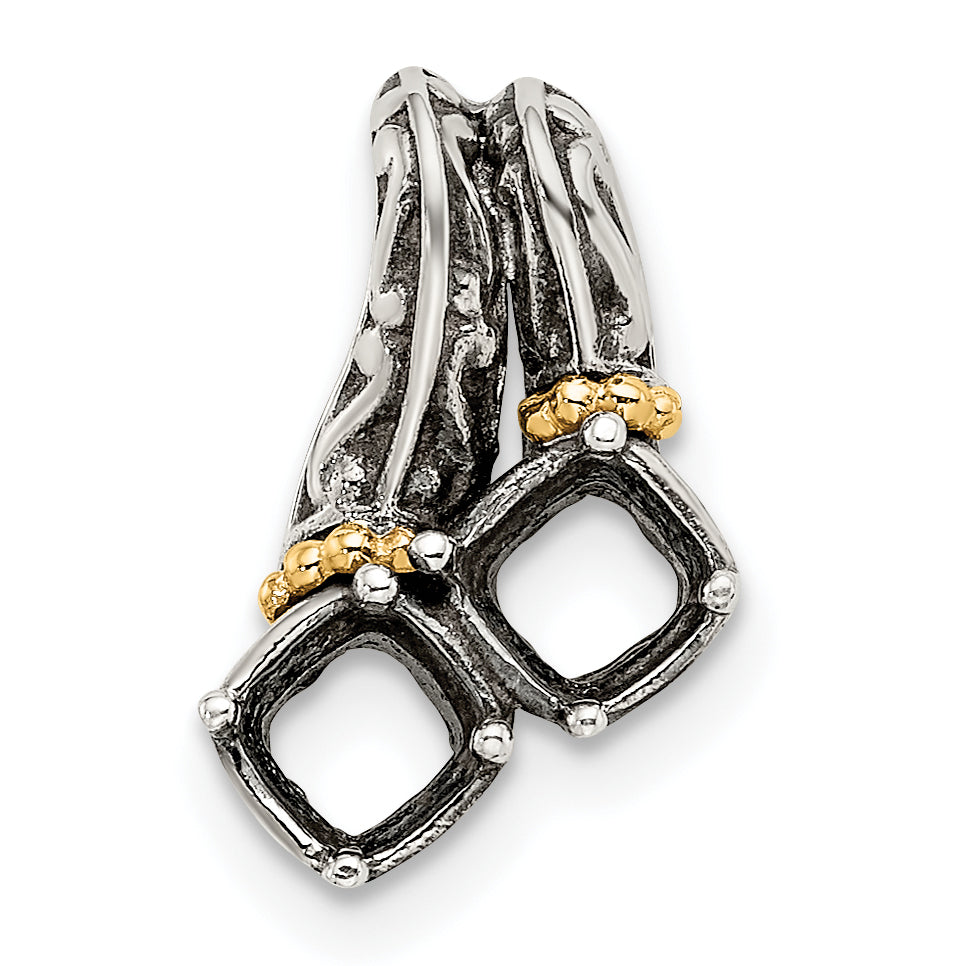 Sterling Silver Antiqued w/14k 2-stone Mother's Pendant Mounting