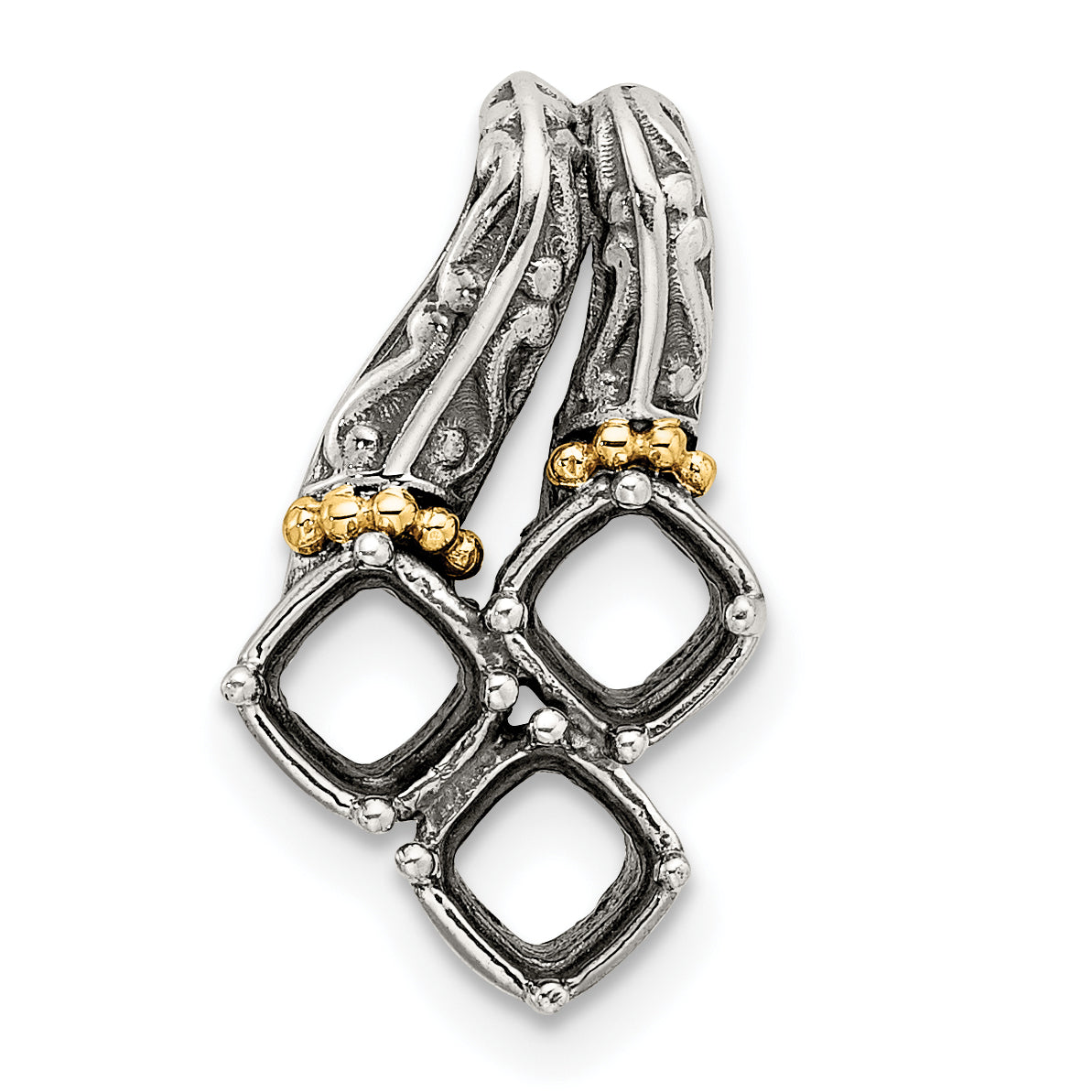 Sterling Silver Antiqued w/14k 3-stone Mother's Pendant Mounting