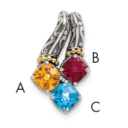 Sterling Silver Antiqued w/14k 3-stone Mother's Pendant Mounting