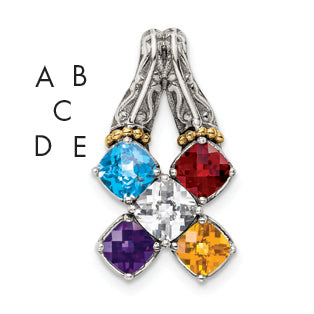 Sterling Silver Antiqued w/14k 5-stone Mother's Pendant Mounting