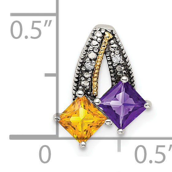 Sterling Silver Antiqued w/14k 2-stone w/Diamond Mothers Pendant Semi-Mount