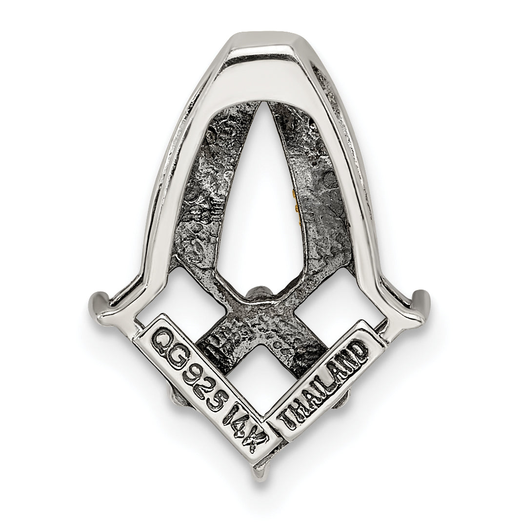 Sterling Silver Antiqued w/14k 3-stone w/Diamond Mothers Pendant Semi-Mount