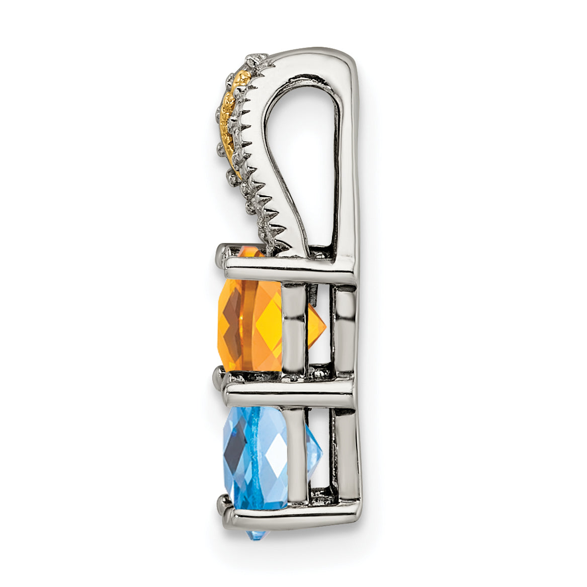 Sterling Silver Antiqued w/14k 4-stone w/Diamond Mother's Pendant