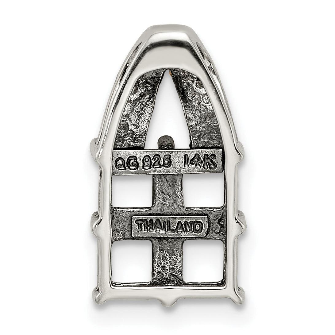 Sterling Silver Antiqued w/14k 4-stone w/Diamond Mothers Pendant Semi-Mount