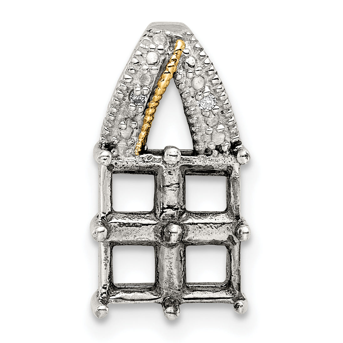 Sterling Silver Antiqued w/14k 4-stone w/Diamond Mother's Pendant