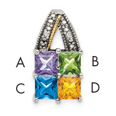 Sterling Silver Antiqued w/14k 4-stone w/Diamond Mothers Pendant Semi-Mount