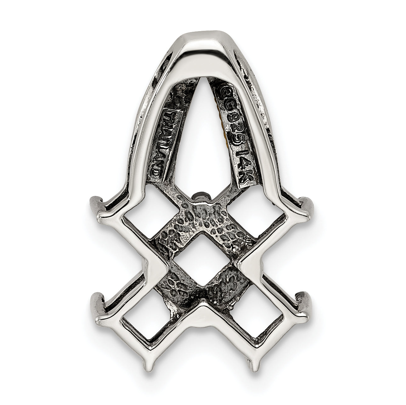 Sterling Silver Antiqued w/14k 5-stone w/Diamond Mothers Pendant Semi-Mount