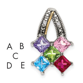 Sterling Silver Antiqued w/14k 5-stone w/Diamond Mothers Pendant Semi-Mount