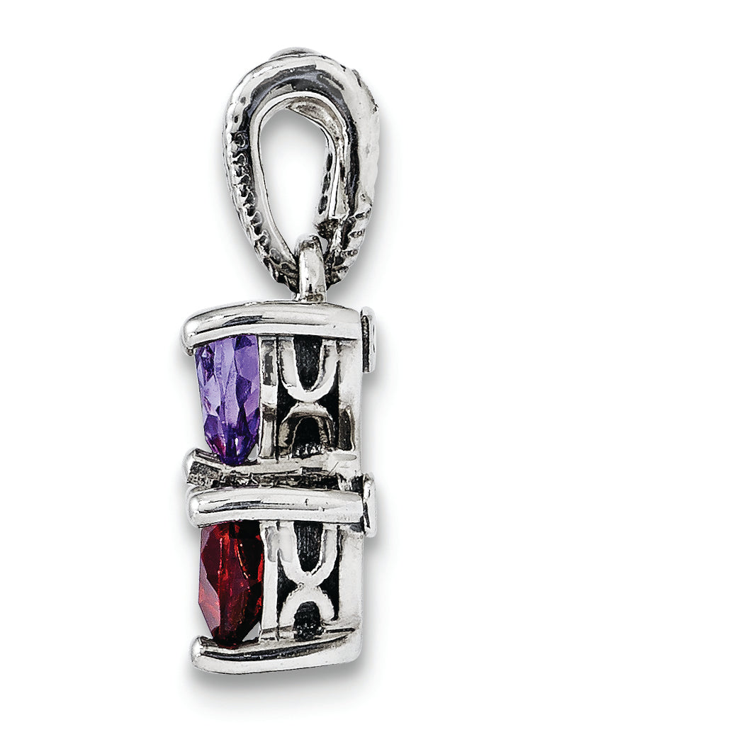 Sterling Silver Antiqued w/14k 2-stone Mother's Pendant Mounting