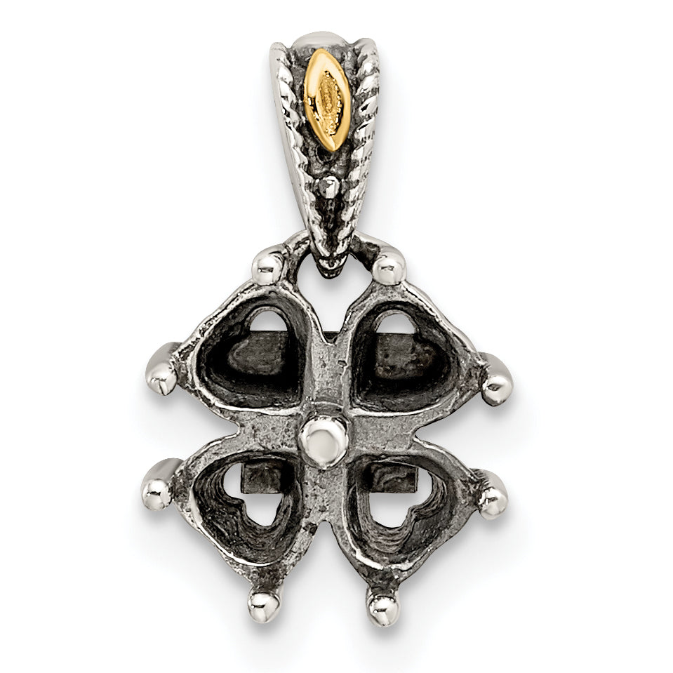 Sterling Silver Antiqued w/14k 4-stone Mother's Pendant Mounting