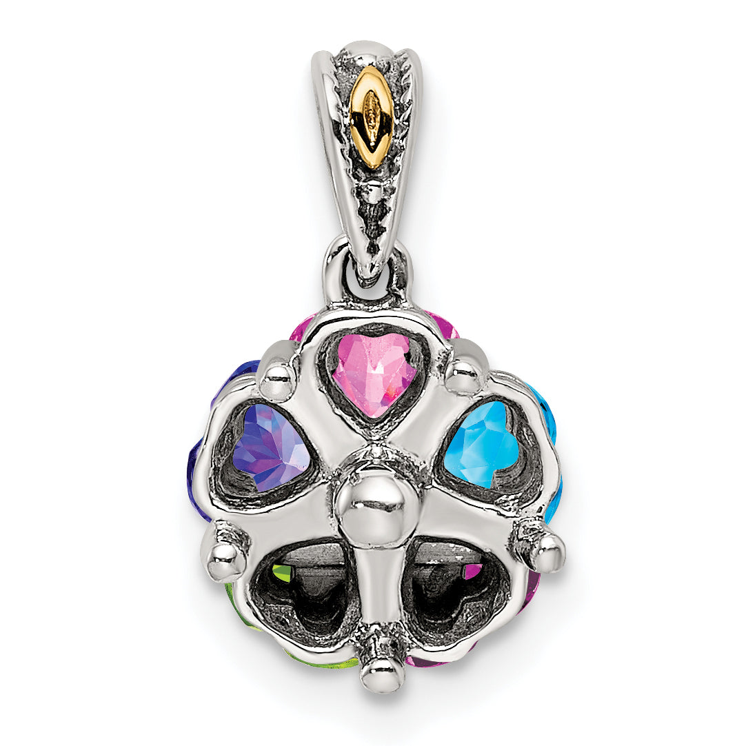 Sterling Silver Antiqued w/14k 5-stone Mother's Pendant Mounting