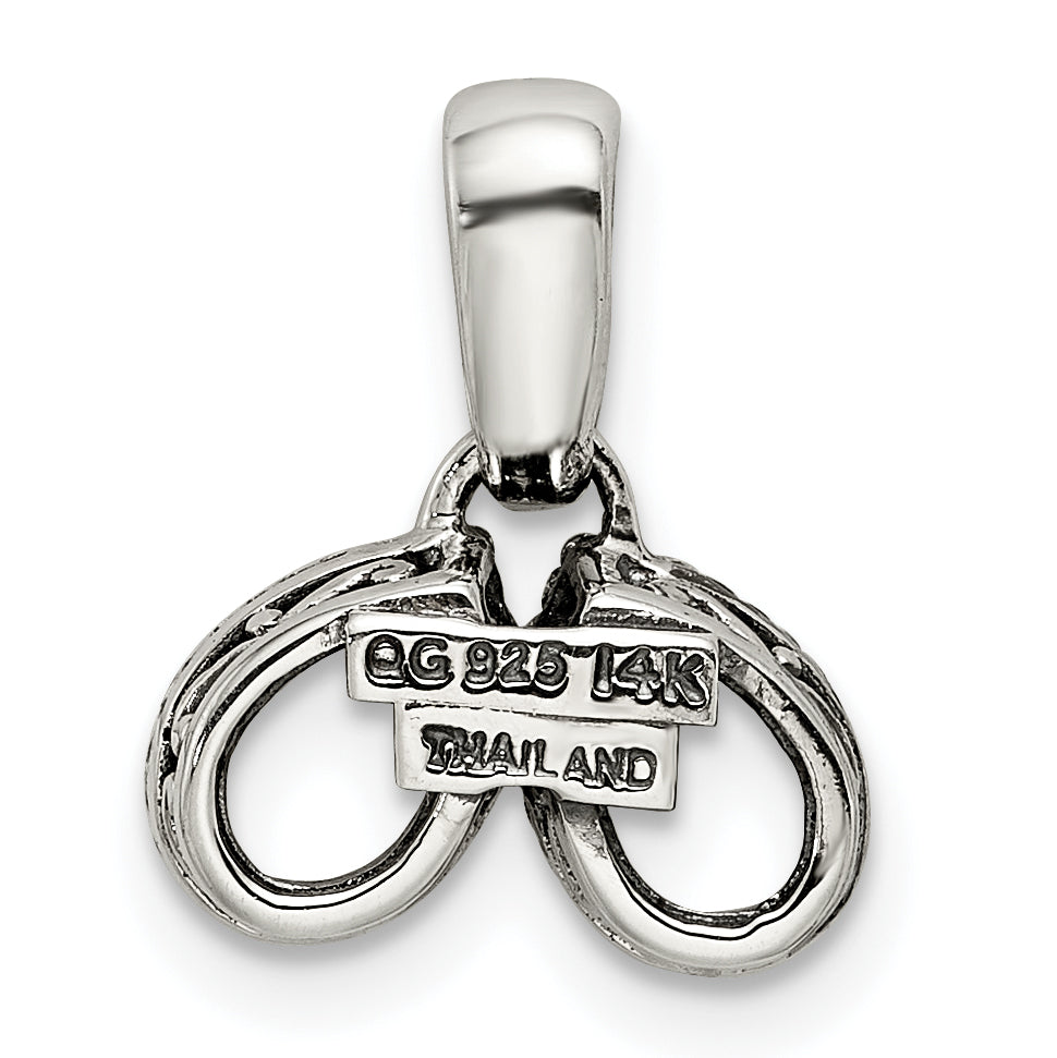 Sterling Silver Antiqued w/14k 2-stone w/Diamond Mothers Pendant Semi-Mount