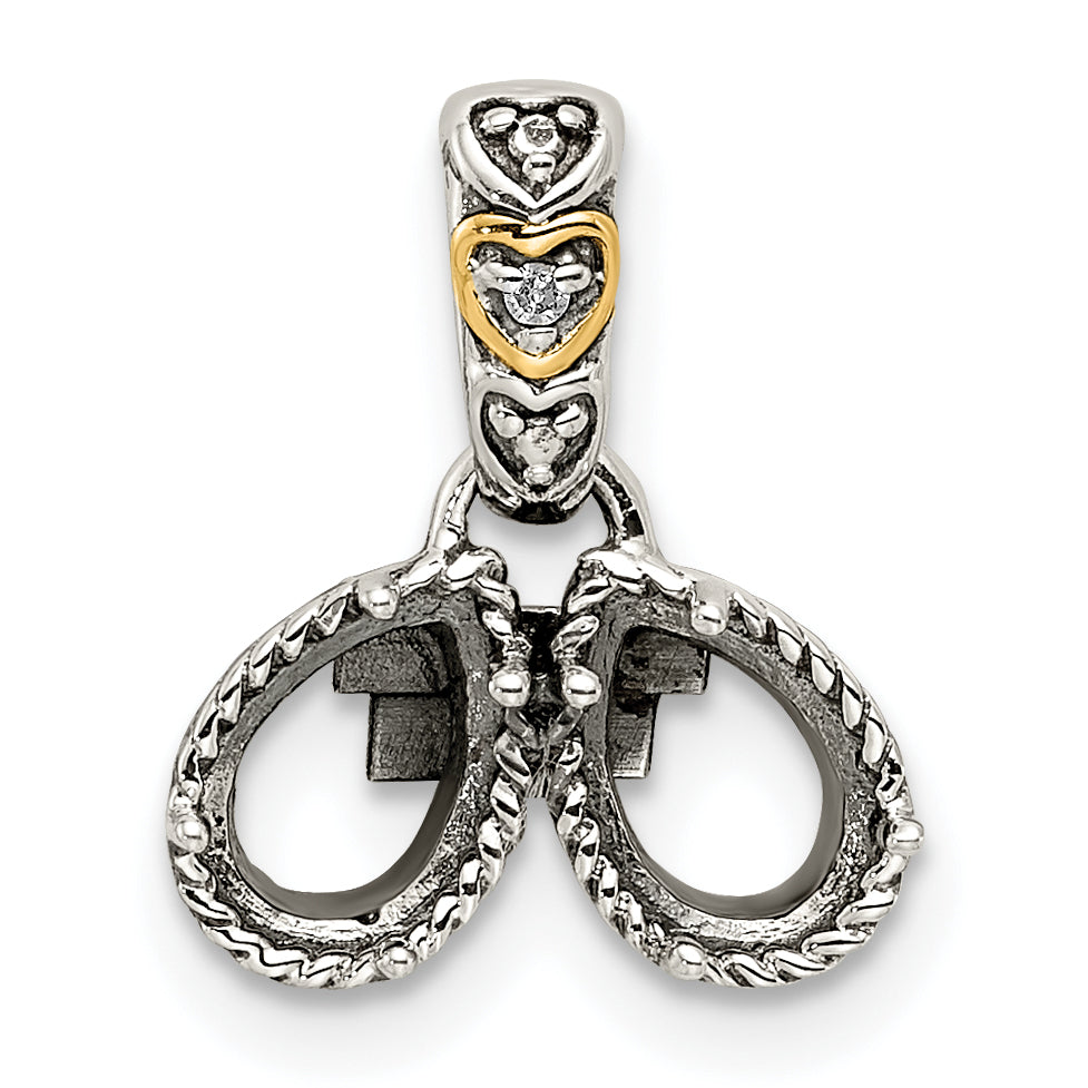 Sterling Silver Antiqued w/14k 2-stone w/Diamond Mother's Pendant