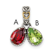 Sterling Silver Antiqued w/14k 2-stone w/Diamond Mothers Pendant Semi-Mount