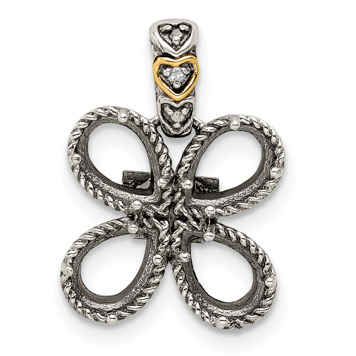 Sterling Silver Antiqued w/14k 4-stone w/Diamond Mothers Pendant Semi-Mount