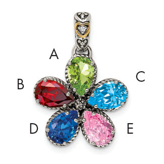 Sterling Silver Antiqued w/14k 5-stone w/Diamond Mothers Pendant Semi-Mount