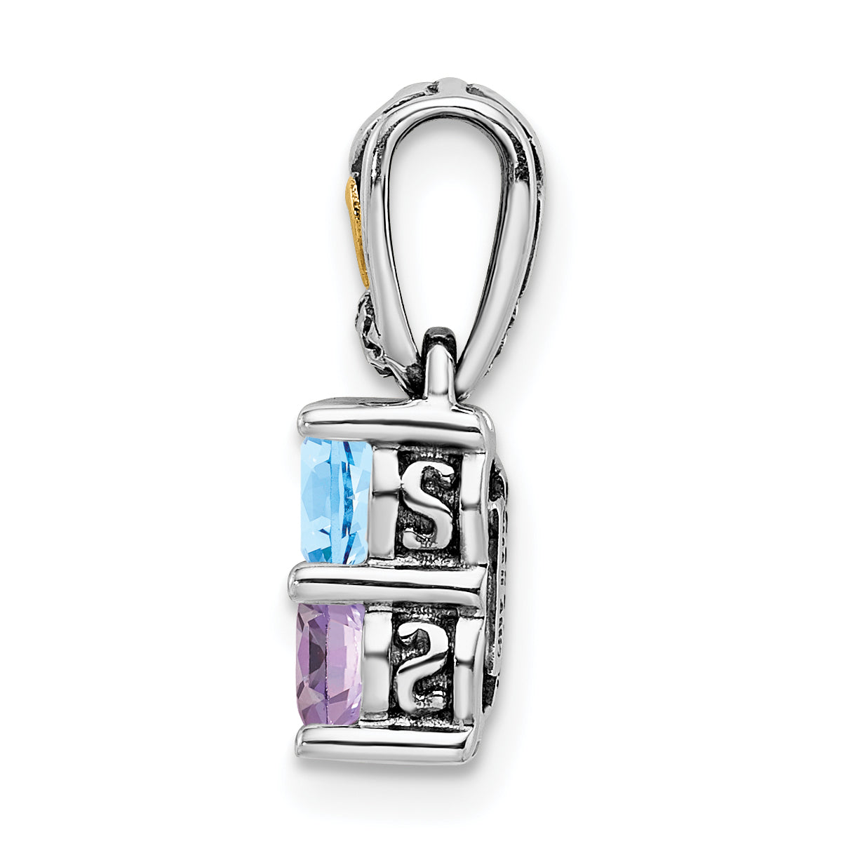 Sterling Silver Antiqued w/14k 2-stone w/Diamond Mothers Pendant Semi-Mount