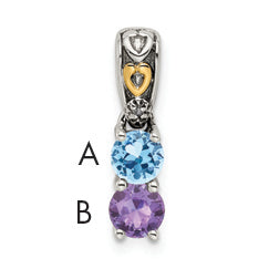 Sterling Silver Antiqued w/14k 2-stone w/Diamond Mother's Pendant