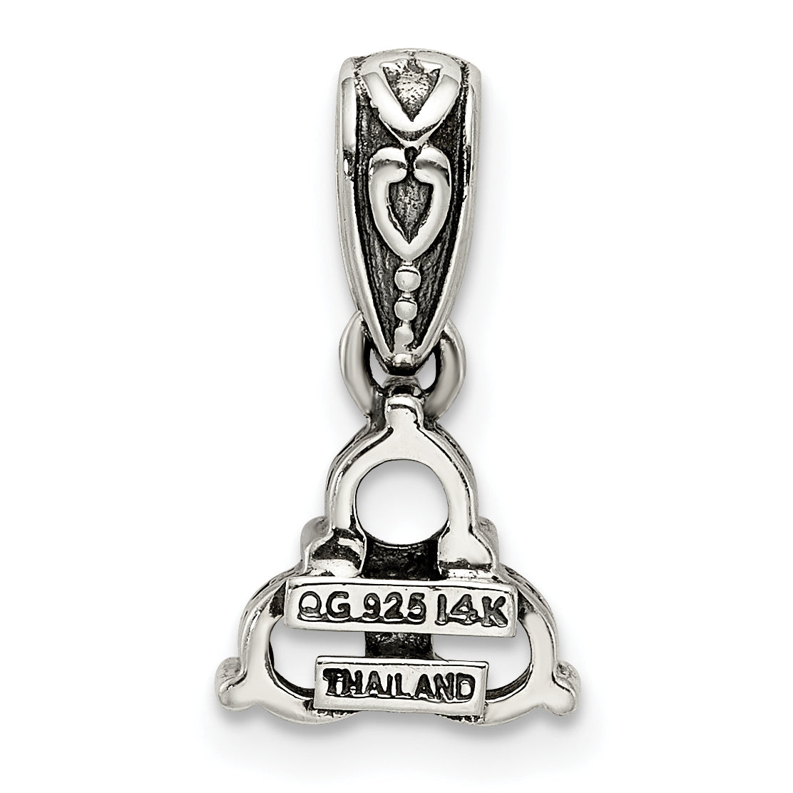 Sterling Silver Antiqued w/14k 3-stone w/Diamond Mothers Pendant Semi-Mount