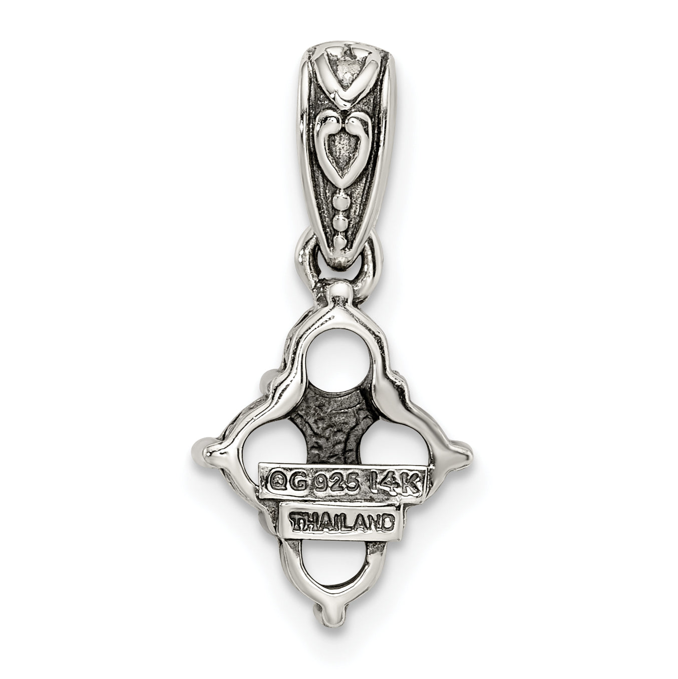 Sterling Silver Antiqued w/14k 4-stone w/Diamond Mother's Pendant